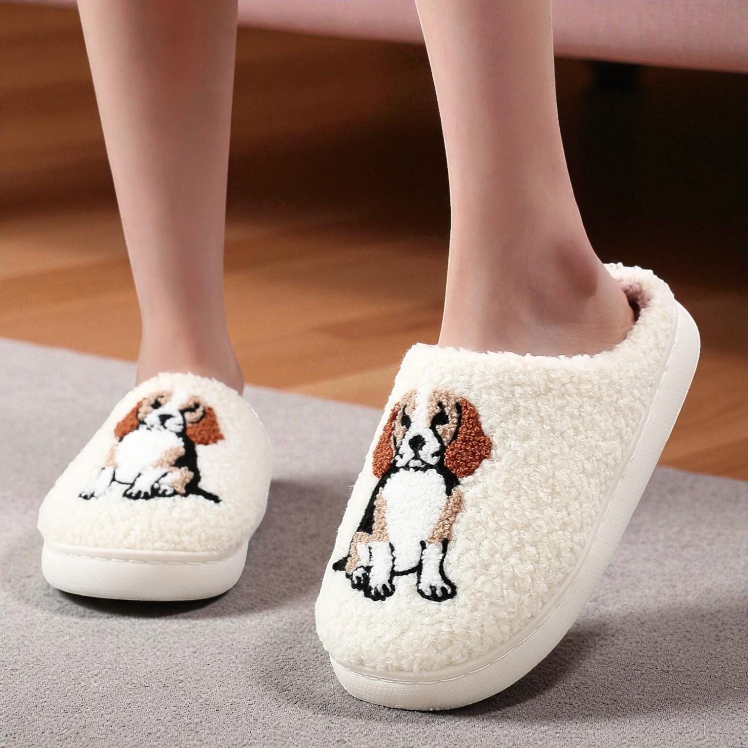 Soft Plush Dog Lover House Slippers - Beagle Indoor Footwear For Women